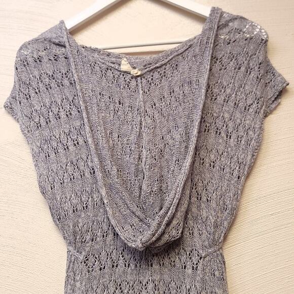 Anthropologie Knit Top Hoodie Size Xs Pointelle Pullover Moth Gray Soft Hooded - Picture 10 of 11